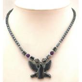 Amethyst Hematite Eagle Pendant Chain Choker Necklace